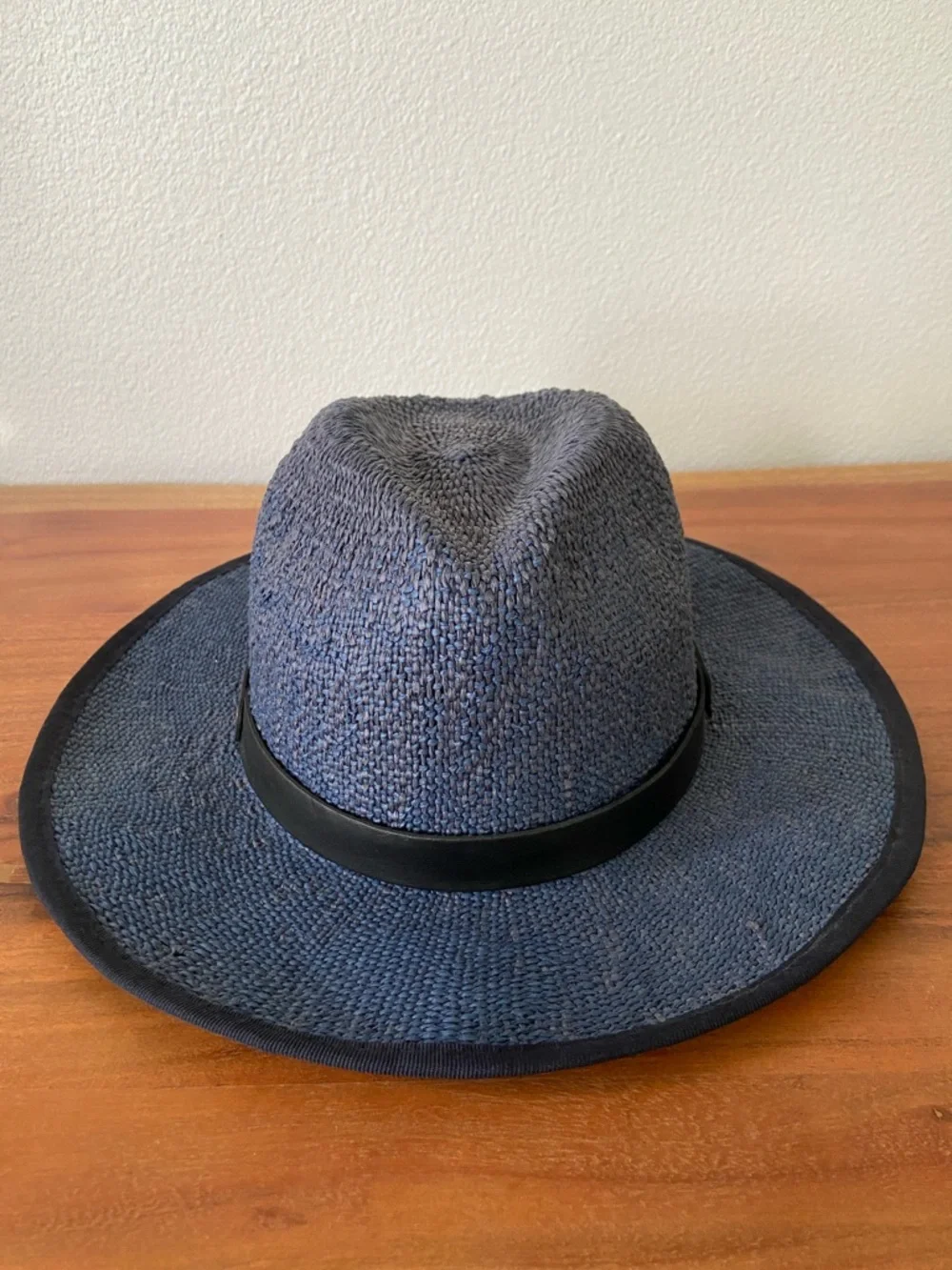 G-Star blue straw fedora hat derlil womens hat vegan leather strap OSFM